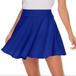 Blue Flared Casual Mini Pleated Skater Skirt